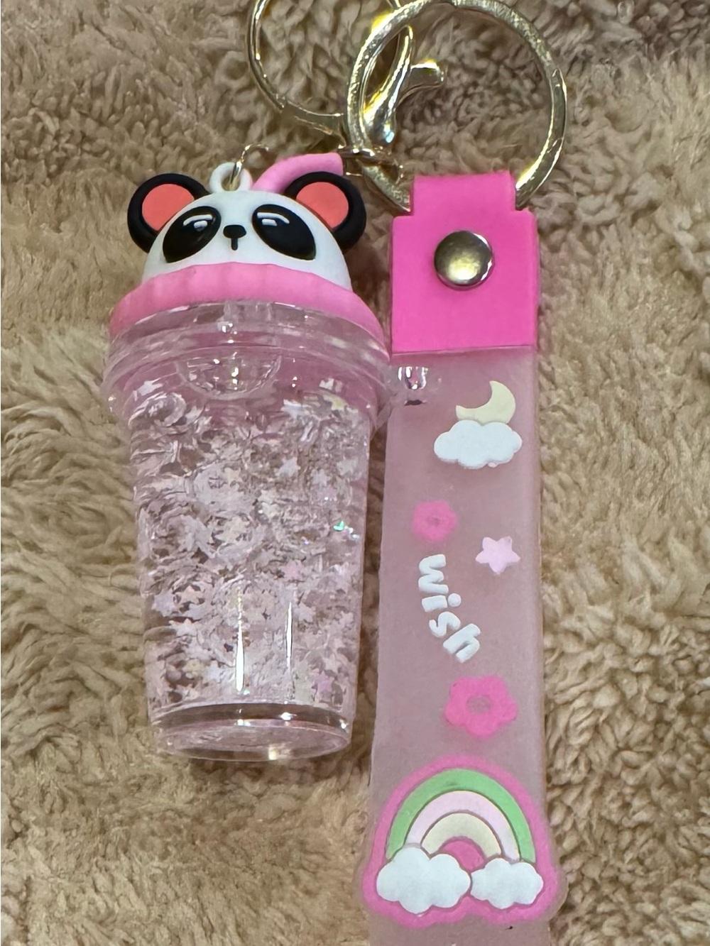 Kids Pink Panda Drink Charm Keychain - Wish Rainbow Strap